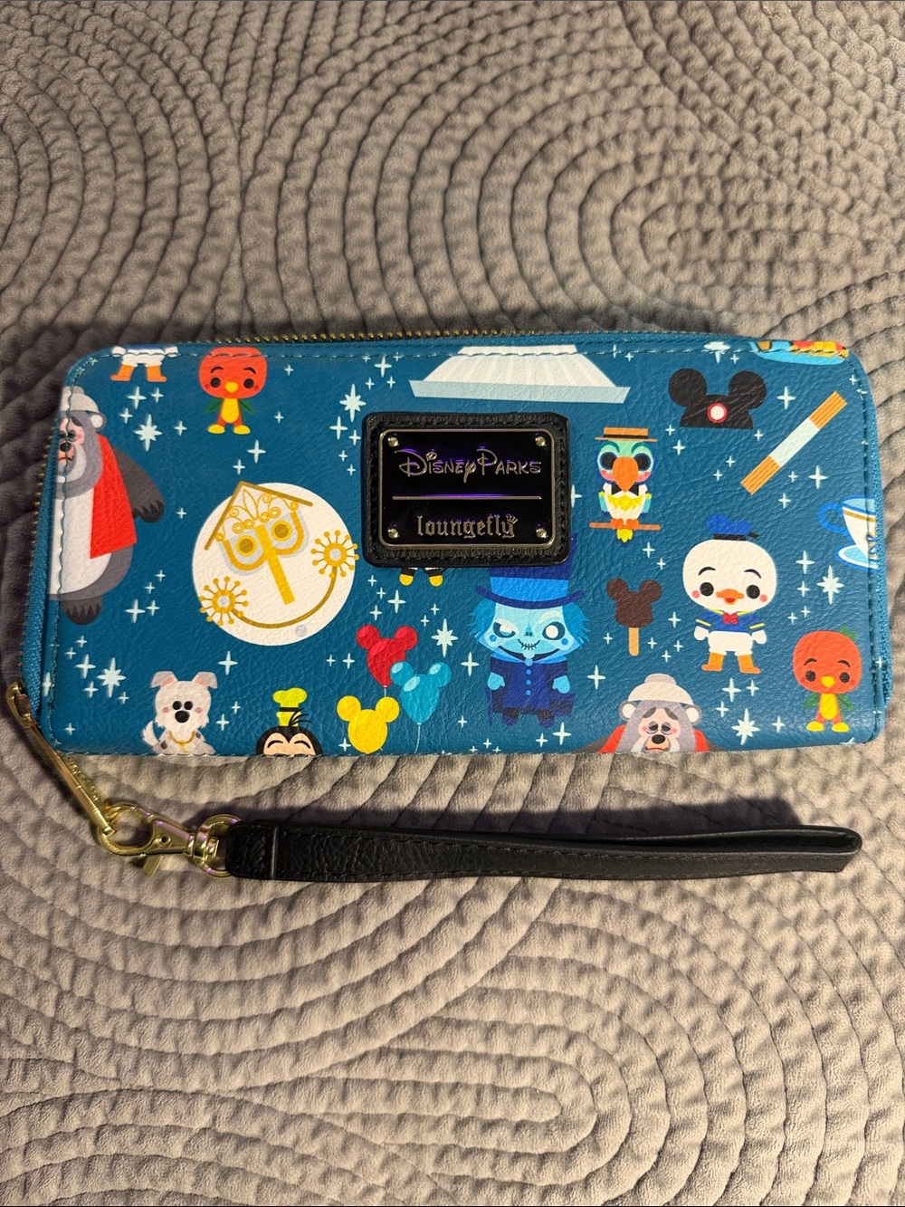 Loungefly Teal Blue Disney Parks Character Zip Wristlet Wallet EUC Small World